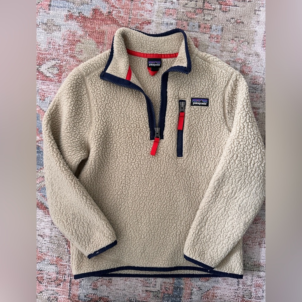Patagonia Tan Fleece with Navy Trim